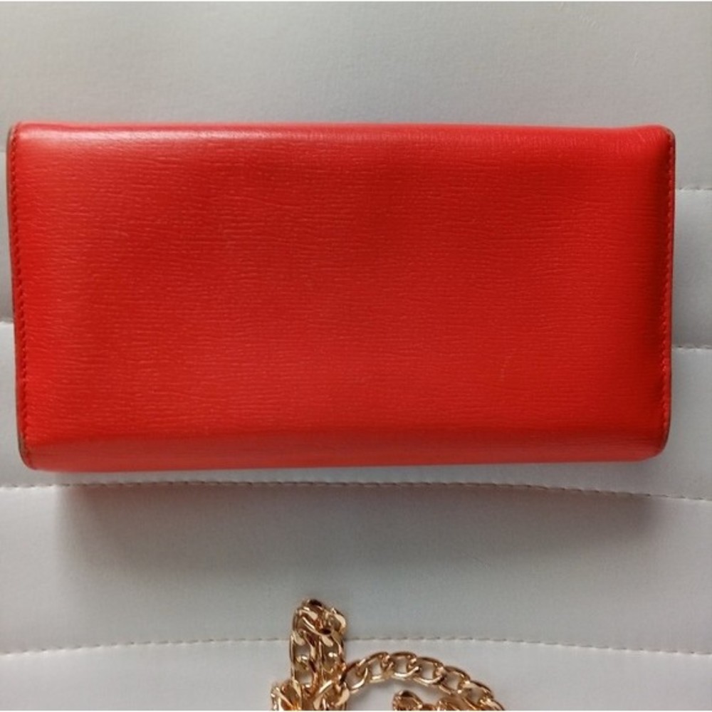 Gucci Red/Orange Leather Horse bit long wallet Authentic w/Chain & insert - Picture 7 of 15